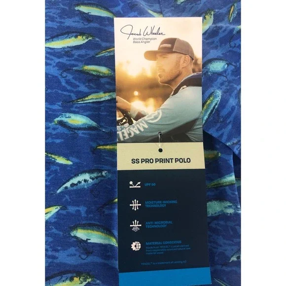 Magellan‎ Outdoors Pro Print Short Sleeve Fishing Polo Shirt Men's Size M Blue - Picture 6 of 8